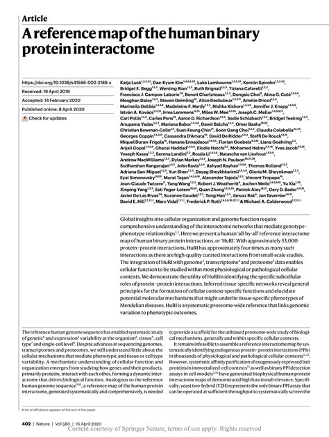 A Reference Map Of The Human Binary Protein Interactome Request Pdf