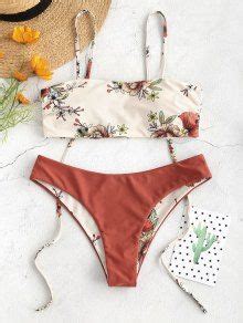 OFF ZAFUL Floral Tie Reversible Bikini Set In MULTI A ZAFUL