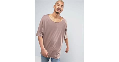 Asos Super Oversized T Shirt With Raw Scoop Neck In Brown For Men Lyst