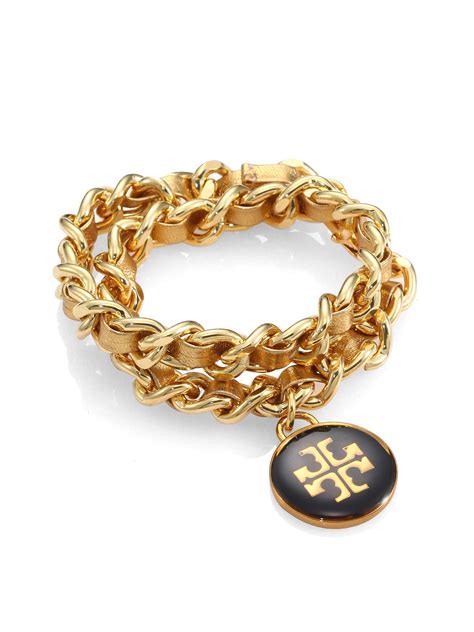 Tory Burch Woven Metallic Leather Chain Logo Bracelet Lyst