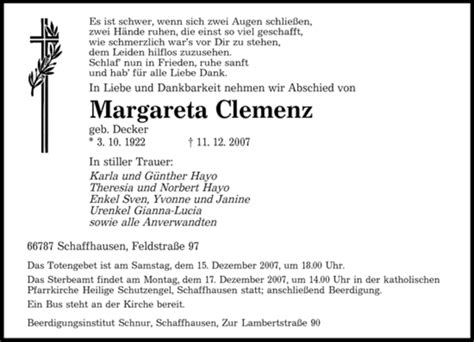 Traueranzeigen Von Margareta Clemenz Saarbruecker Zeitung Trauer De