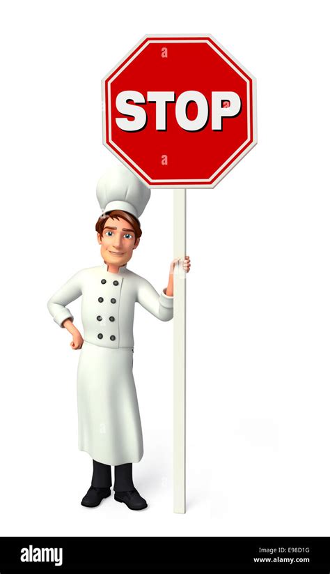 Illustration Of Young Chef With Stop Sign Stock Photo Alamy