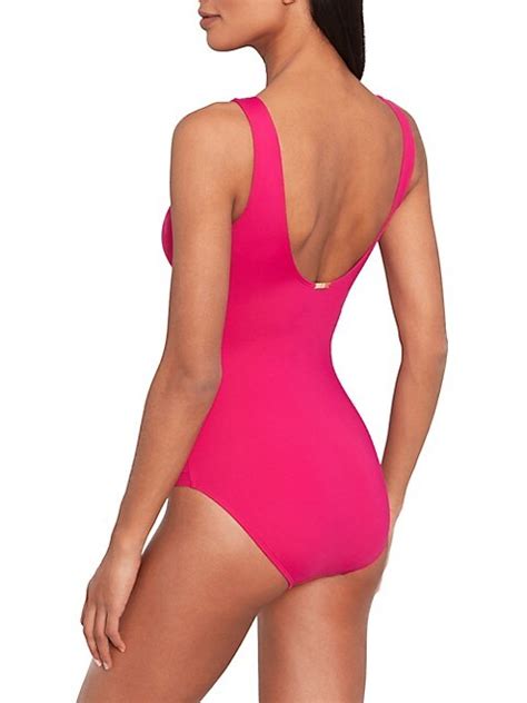 Beach Club Solids Ruffle Surplice Neck Tummy Control One Piece Swimsuit