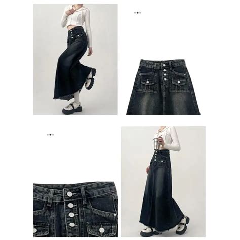 Джинсовая юбка-карго с завышенной талией, Женская Осенняя длинная ...