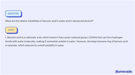 Solved What Are The Relative Solubilities Of Benzoic Acid In Water And