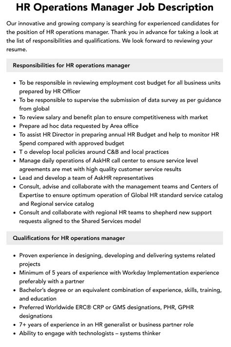 Roles And Responsibilities Of Hr Manager Pdf