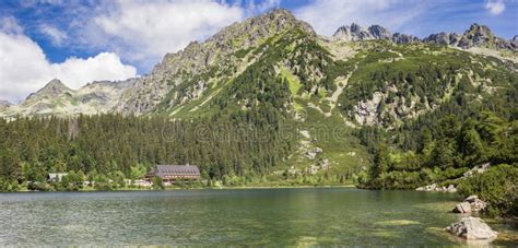 Panorama Of Mountains Surrounding The Lake Popradske Pleso In The High