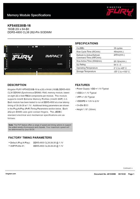 Gb Kingston Fury Impact Ddr Memory For Laptop Mt S At