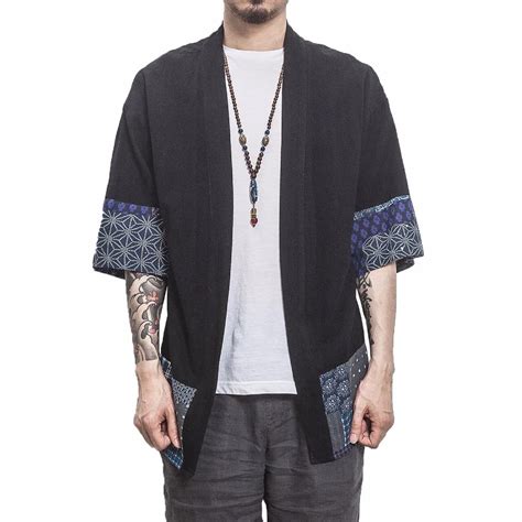 2019 Men Kimono Traditional Open Stitch Shirt Men Cotton Linen Shirts