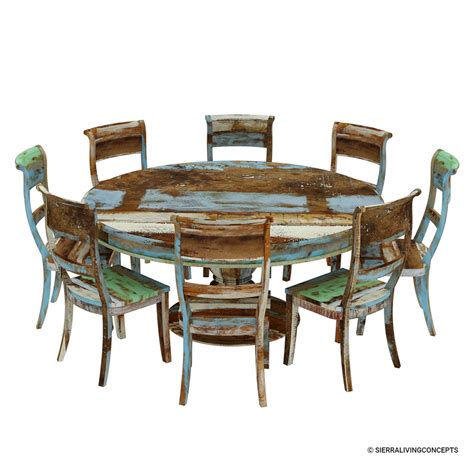 Wilmington Rustic Reclaimed Wood Seater Round Dining Table Set