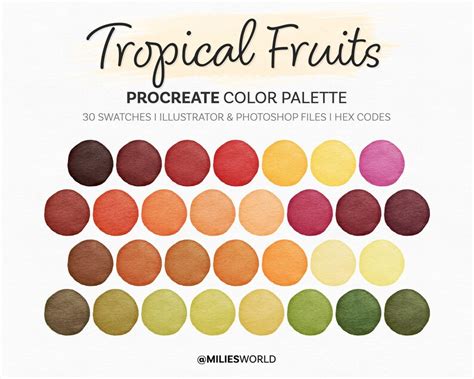 Tropical Fruits Procreate Color Palette Color Swatches Ipad