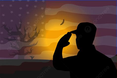 American Flag And Silhouette Of Soldier In Sunset Sunrise Time Suitable ...