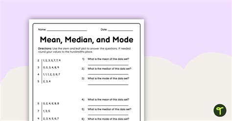 Mean Median Mode Worksheet Teach Starter Worksheets Library