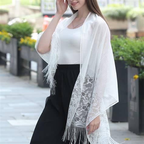 Tassel Long Jacquard Women Scarf Hollow Lace Shawl Wedding Party Shawls