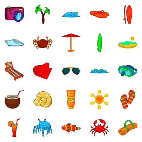 Seaside Vector Hd Images, Seaside Icons Set Vector Cartoon, Happy ...