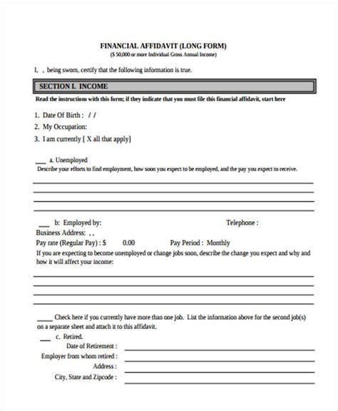 Financial Affidavit Worksheet Long Form Printableaffidavitform