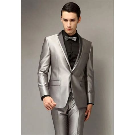 New Single Breasted Silver Grey Wedding Men Suits Tuxedo Best