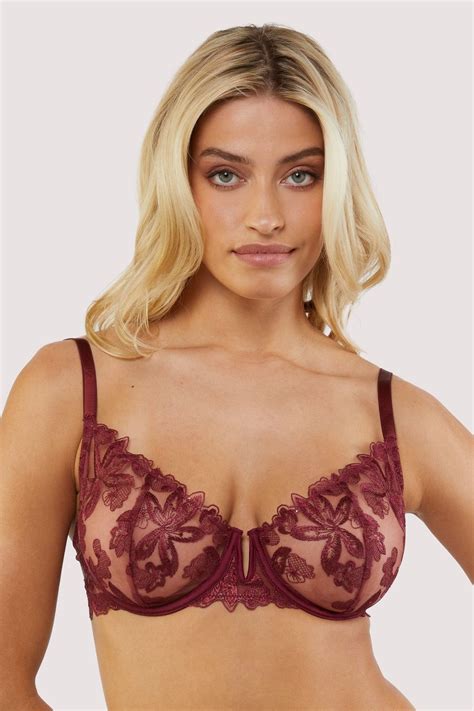 Eva Dark Cherry Graphic Embroidery Balconette Bra Shopperboard