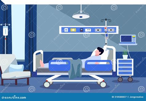 Sick Male Patient Sleeping On The Bed In Hospital Inpatient Room Stock