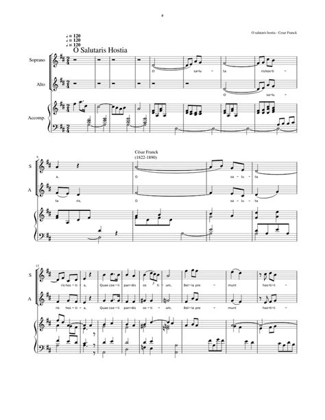 O Salutaris Hostia César Franck Sheet Music For Piano Soprano Alto Mixed Trio