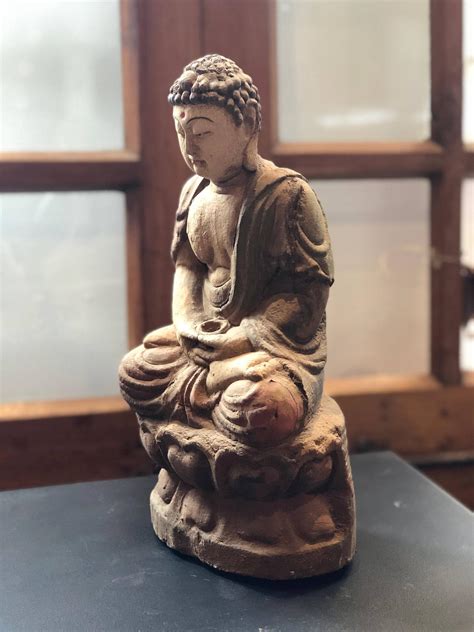 Vintage Carved Wood Sitting Buddha Statue