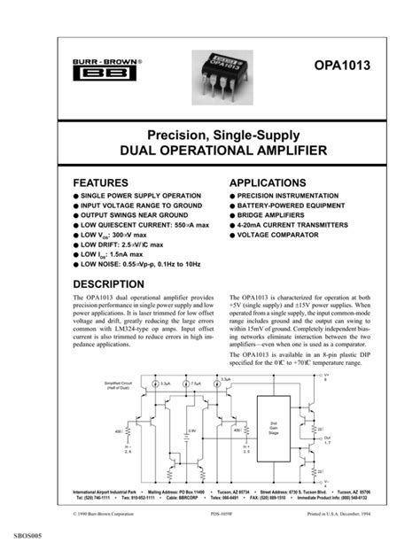 Precision Single Supply Dual Operational Amplifier