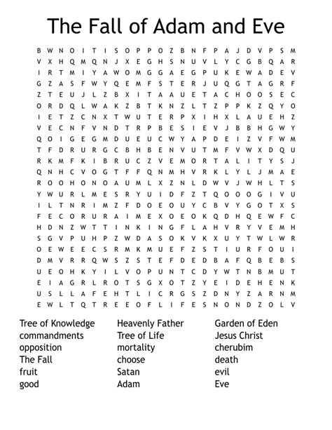 Adam And Eve Word Search Wordmint