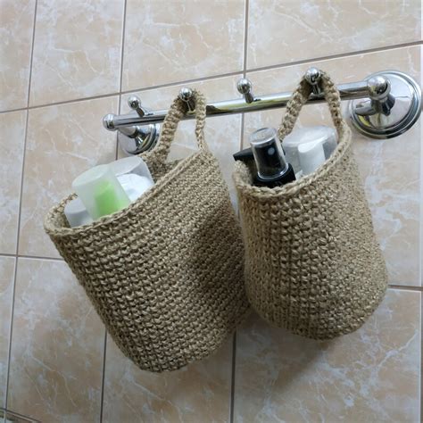 Jute Baskets Boho Bathroom Set Wall Hanging Storage Baskets Etsy