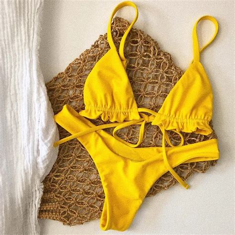 Mini Yellow High Waist Bikinis Mujer Micro Brazilian Bikini Thong 2