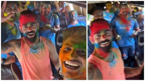 Watch Kohli Dances Inside Bus As Shubman Catches India Stars Holi