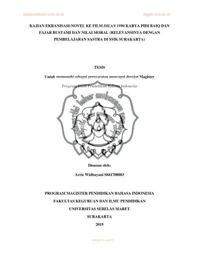 Tesis Untuk Memenuhi Sebagai Persyaratan Mencapai Derajat Magister