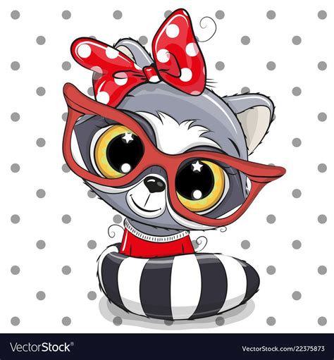 Cute Cartoon Raccoon With Red Glasses Vector Image On Vectorstock