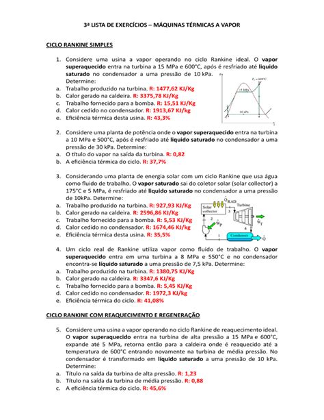 Exercicios Maquinas Termicas - Exercícios Resolvidos: Ciclo Rankine em Máquinas Térmicas a Vapor