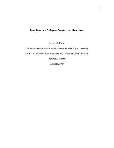 Benchmark - Relapse Prevention Resource - Patients' recovery will be