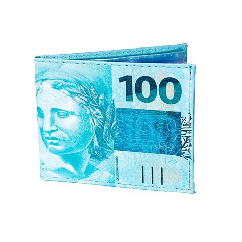 Carteira Slim Masculina Formato De Nota De 100 Reais Com Porta Cartão E