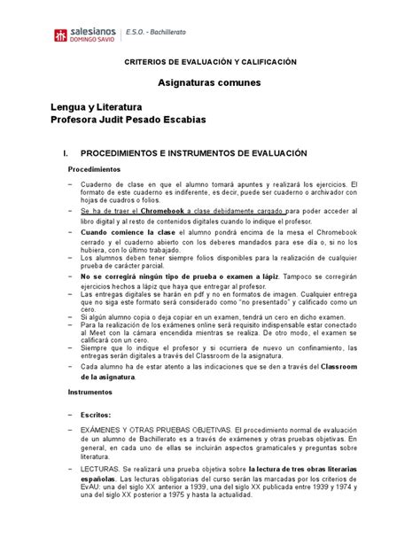 Criterios De Evaluación Y Calificación 2º Bachillerato Pdf