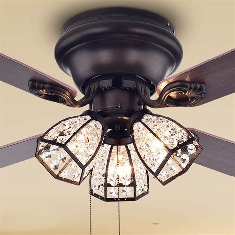 Luella 52 Inch Antique Copper Finish Ceiling Fan Crystal 3 Light with