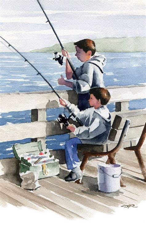 Brothers Fishing Art Print Signed By D J Rogers Peinture De Plage