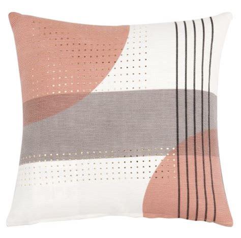 Housse de coussin en coton écru rose et gris imprimé 40x40 Danalyne