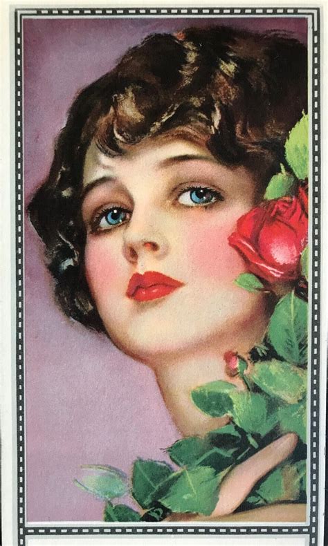 1924 Earl Christy Art Deco Sexy Flapper Pinup With Red Rose Blotter