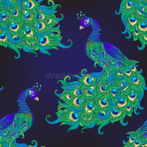 Peacock Bird Seamless Pattern Background Stock Vector Illustration