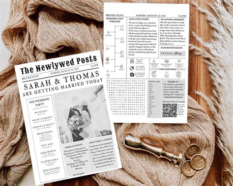 Newspaper Wedding Program Template Editable Wedding Newspaper Etsy