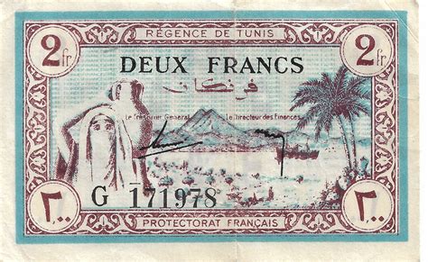 Régence de Tunis sous protectorat français 2 francs Notas