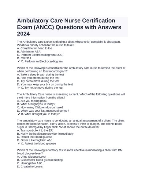 Ambulatory Care Nurse Certification Exam Ancc Questions With Answers