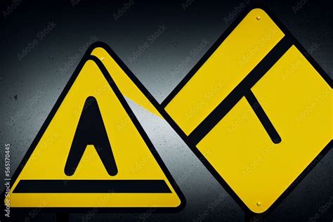 Emergency stop warning sign. Vector illustration of yellow triangle sign with hand pressing ...