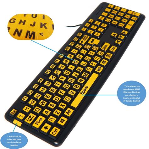 Teclado Braille Ampliado Baixa Vis O Adaptado Em Alto Contraste Em