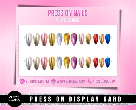 Editable Press On Nails Display Card Template Press On Nail Packaging