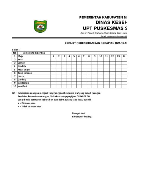 Ceklist Kebersihan Pdf