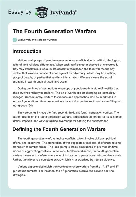 The Fourth Generation Warfare - 1957 Words | Research Paper Example