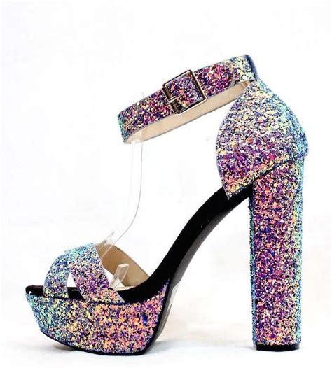 Qupid Open Toe Chunky Heel Platform Glitter Sandals